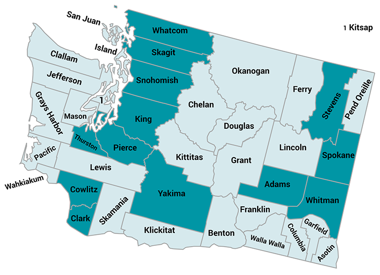 Molina Medicare Service Map in the State of Washington
