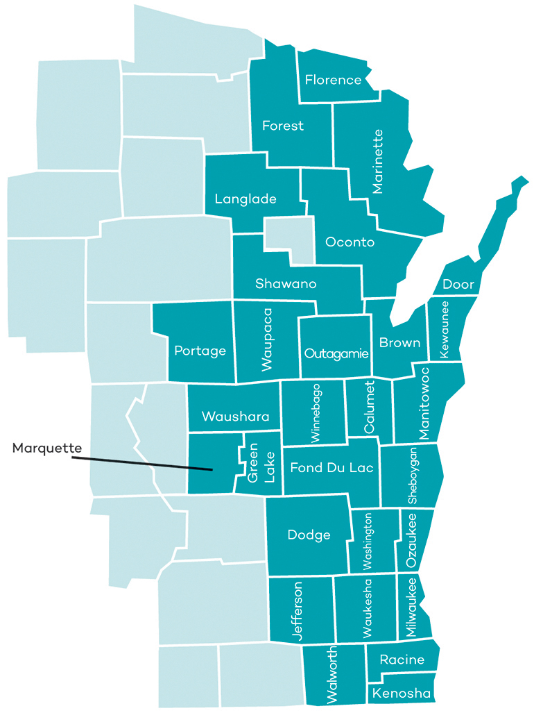 Molina Medicare Service Map in the State of Wisconsin