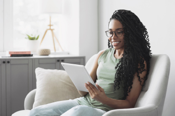 woman using tablet