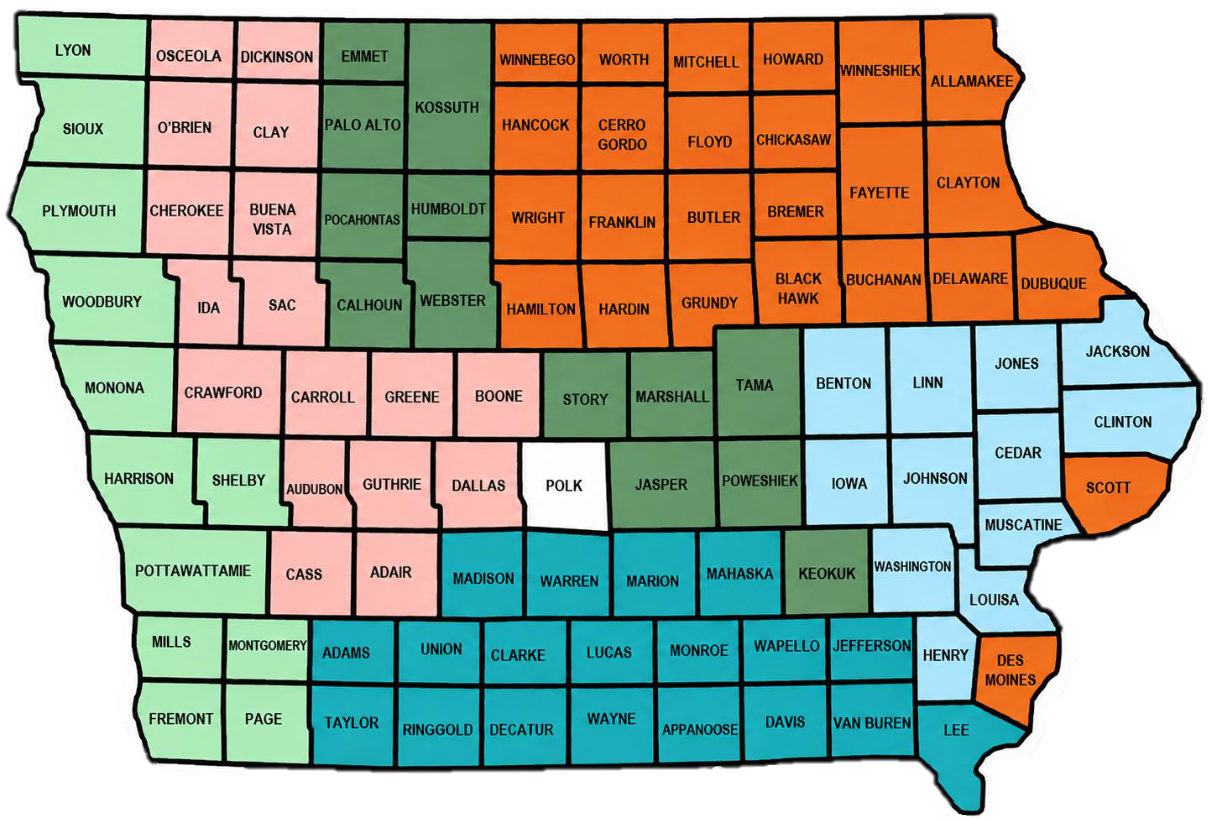 September 2026 Molina Healthcare of Iowa Provider Relations Rep Map by County