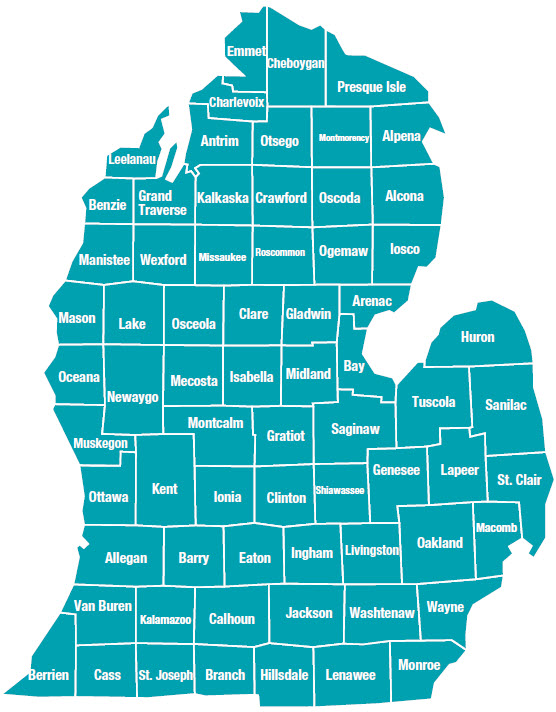 Map of the state of Michigan counties