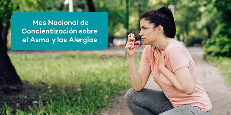 Mujer utilizando un inhalador