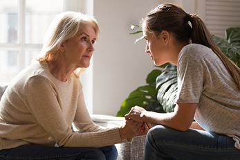 two women talking