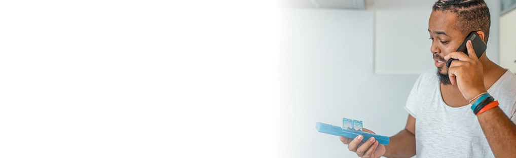 Mobile App Scrolling Header man looking at pill container