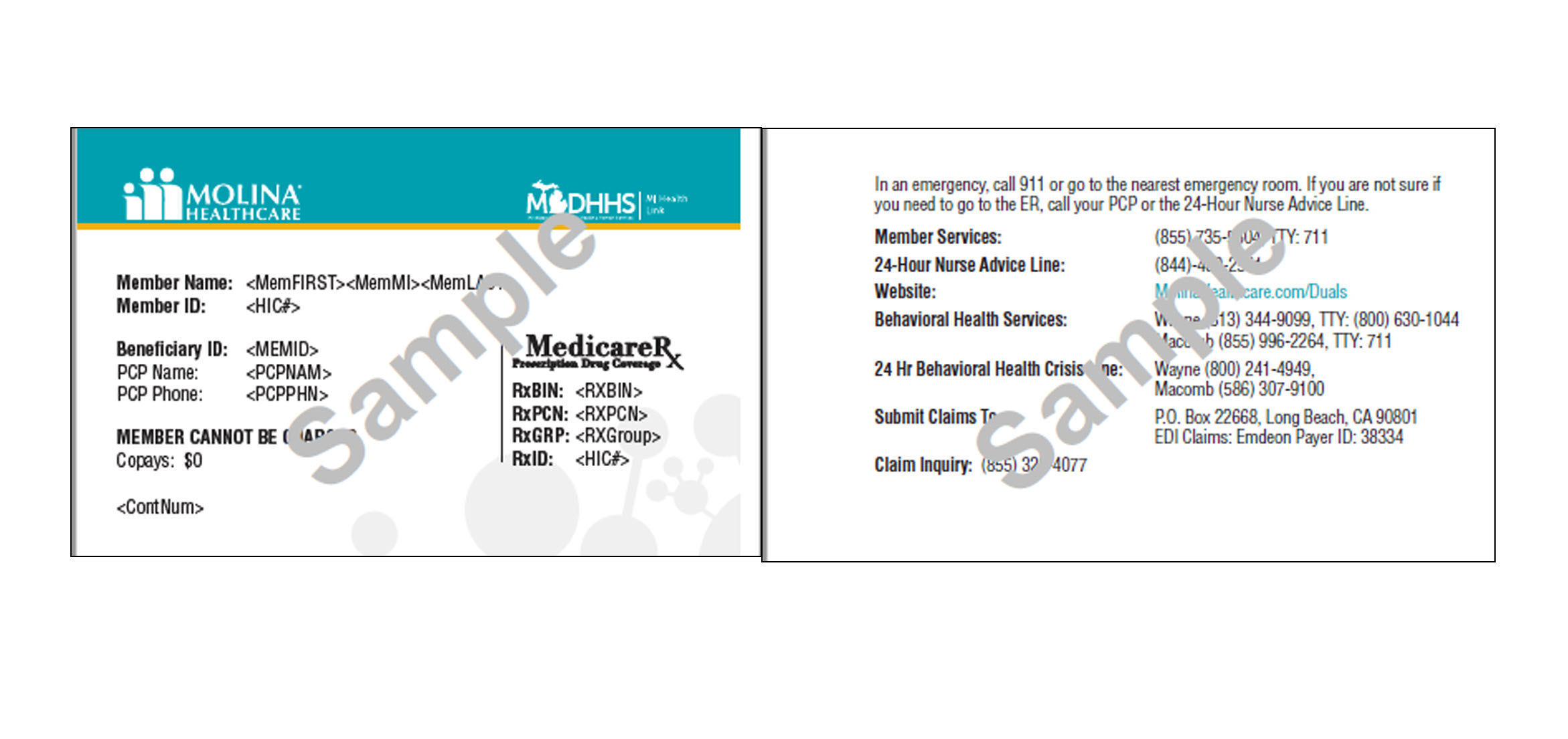 MI 2021 Molina Dual Options muestra de tarjeta de identificación