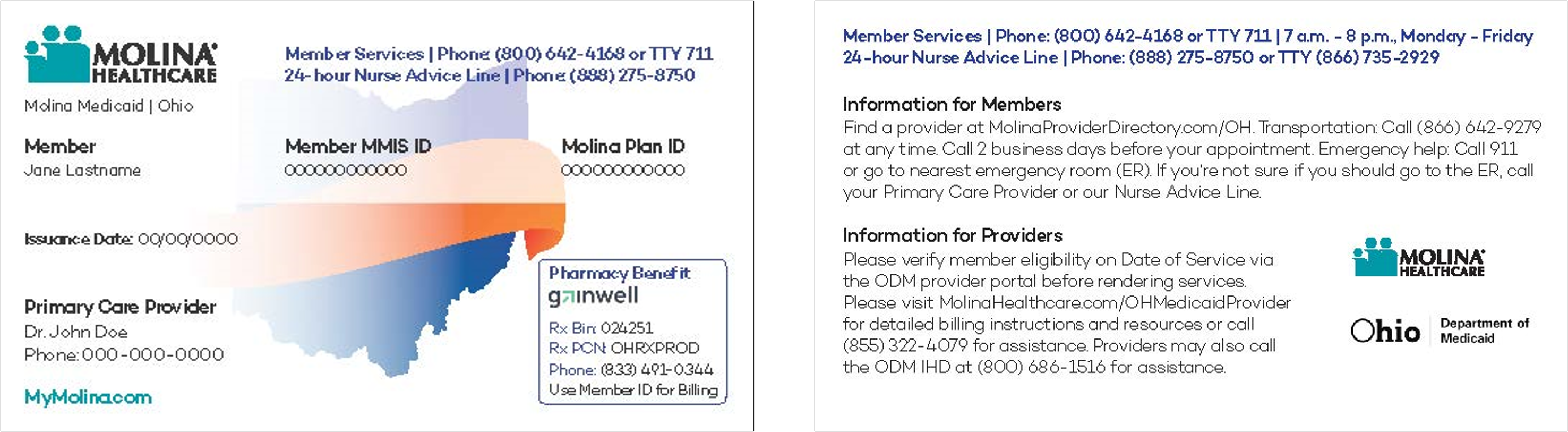 Molina Ohio Member ID Card