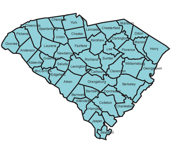 Mapa del área de servicio de Carolina del Sur