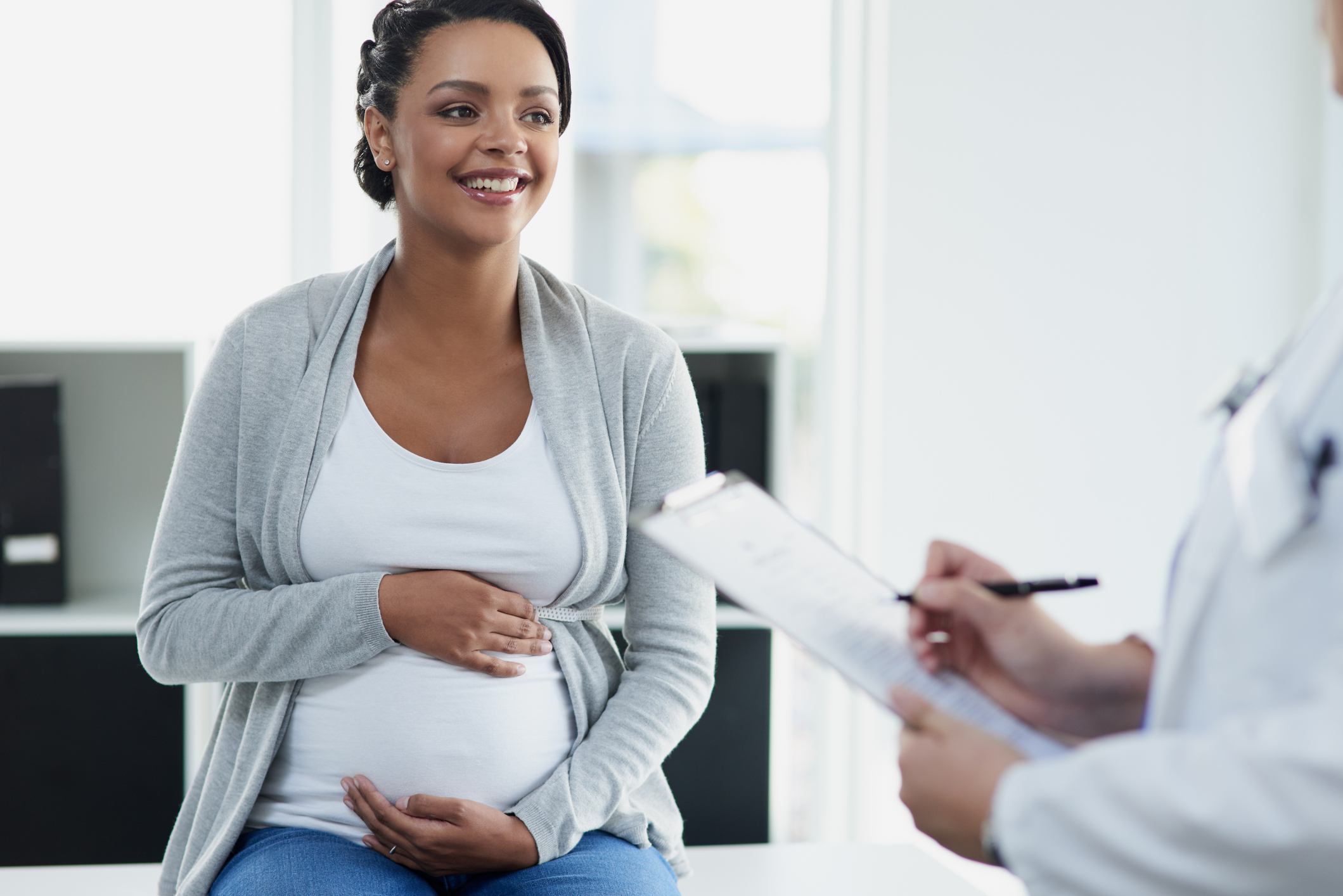 Pregnant woman at prenatal visit.