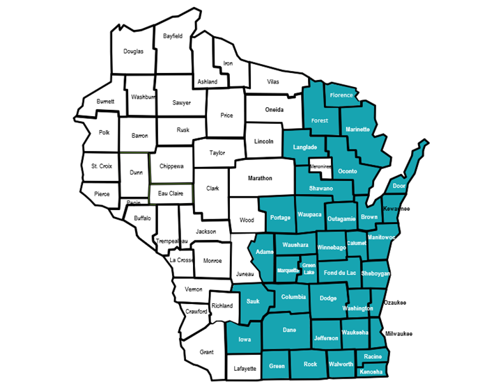 Molina Healthcare of Wiconsin's Service Area Map