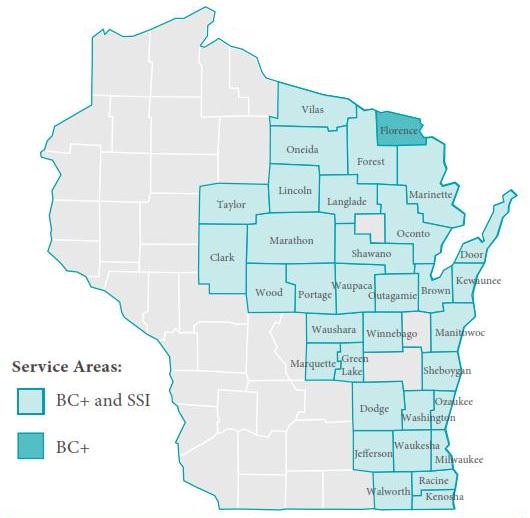 Mapa del área de servicio de Wisconsin
