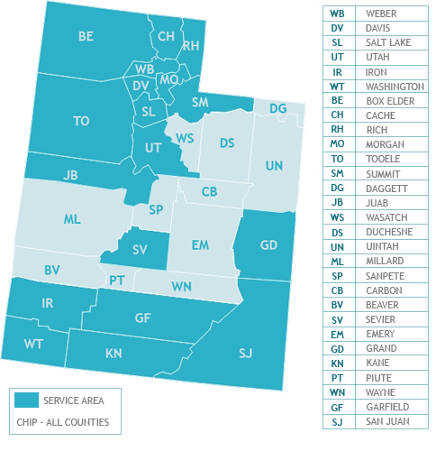 Service area map of Utah